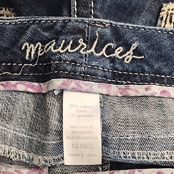 Dark Blue Jean Shorts with Frayed Cudded Hem and Decorative Stitching - Picture 10 of 15